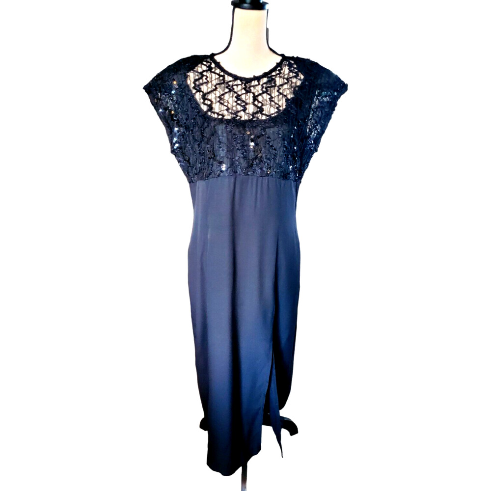 Vintage Jeffrey & Dara by Linda Hutley Black Lace Sequin Yoke Evening Dress 14 L